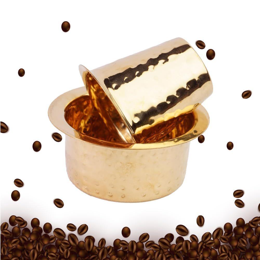 Indian Brass Coffee Cup Dawara/Dabara & Tumbler for Serving Filter Coffee/Tea/Traditional Kumbakonam Brass Dabara - | Hammered Matt - 150ml (Set of 1)