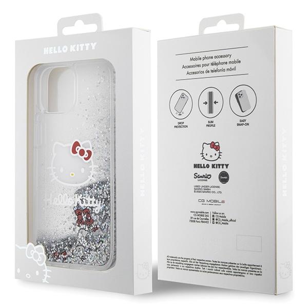 Etui do iPhone 14 Hello Kitty Liquid Glitter Charms srebrny