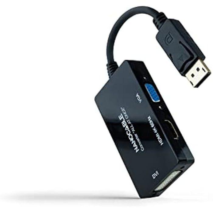 NANOCABLE 10.16.3301-ALL - Convertisseur DISPLAYPORT vers HDMI/DVI/VGA, 20 cm, Couleur noir
