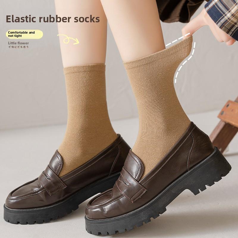 White Maternity Pile-up Socks, Retro Plain Color, Sweat-absorbing Mid-calf Socks, Cotton Winter and Autumn Sports Socks