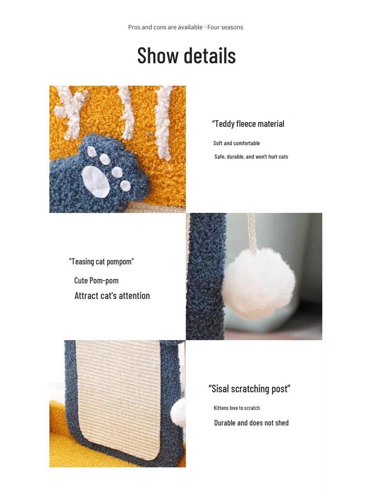 Large Vertical Sisal Cat Scratching Board & Climbing Frame with Integrated Cat Bed and Kitten Toy