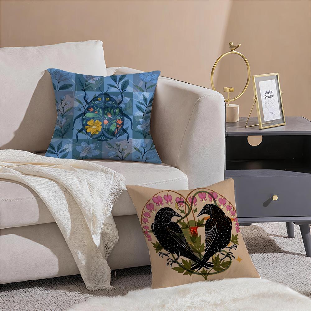 Butterfly, Bird And Flower Print Pillow Case Double-Sided Plush Sofa Cushion Covers Organic Breathable Invisible Zipper