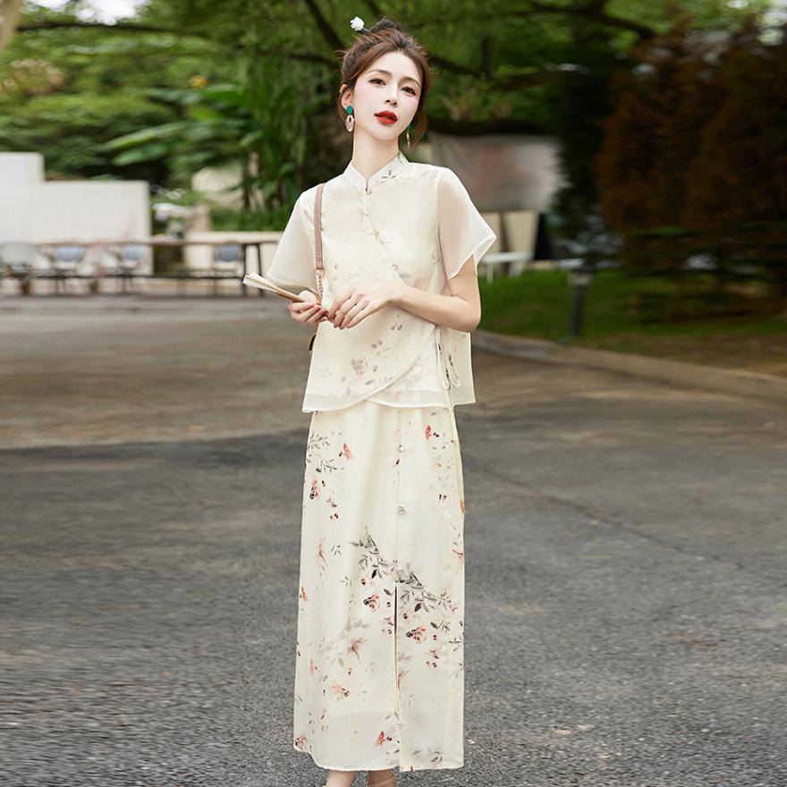 European Station Cold Zen Style Women's Summer New Hanfu Improved Edition Cheongsam Set Skirt