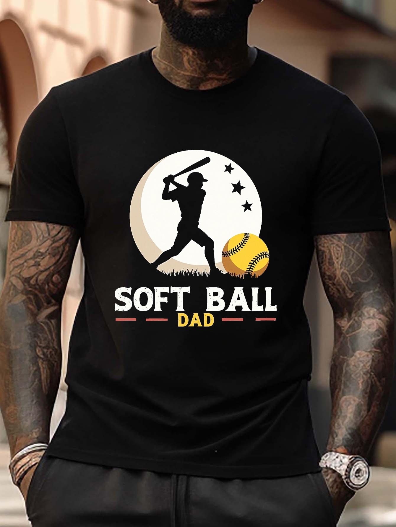 

Plus Size Softball Graphic T-shirt - Black Casual Short Sleeve Tee with Player Silhouette XL