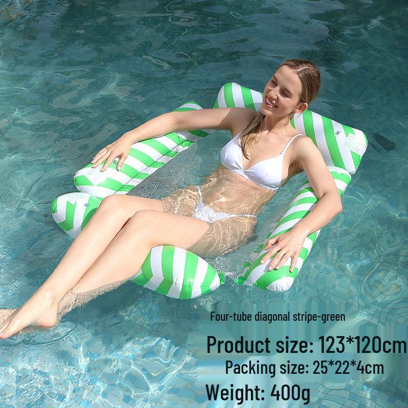 Inflatable PVC Float Recliner: Foldable Striped Swimming Bed