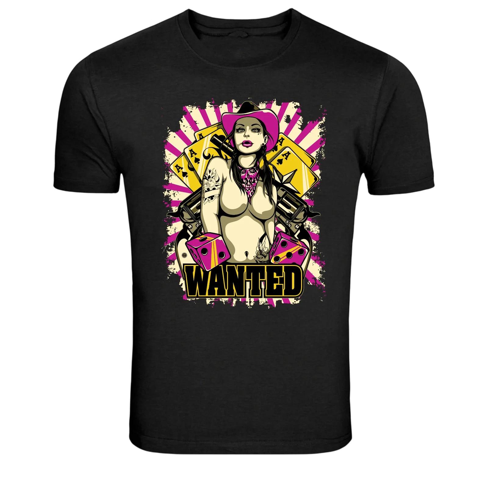 Wanted Cowgirl Dice Poker Guns Western Graphic T-Shirt XL