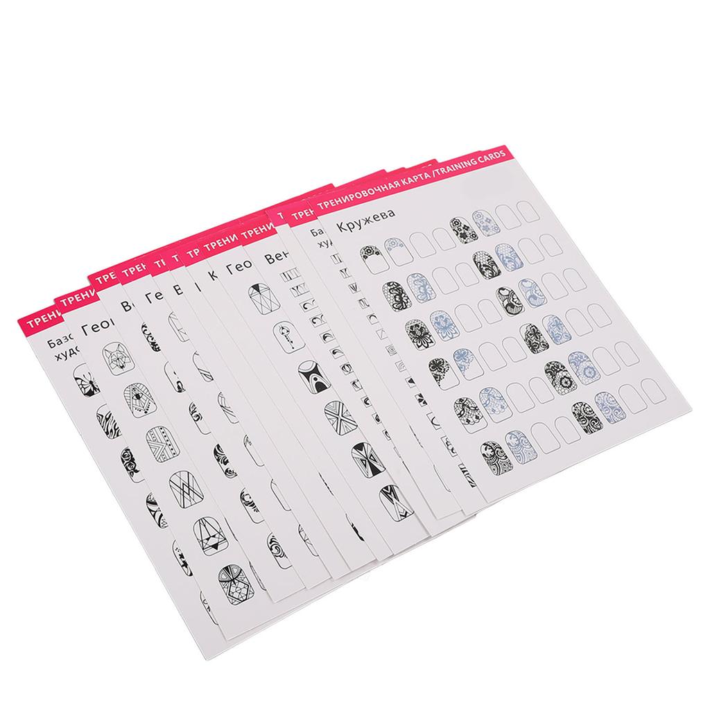 Nail Training Mat Stereograph Washable Reusable Multi Nail Shapes 12 Modes Nail Art Practice Sheet for Nail Artist