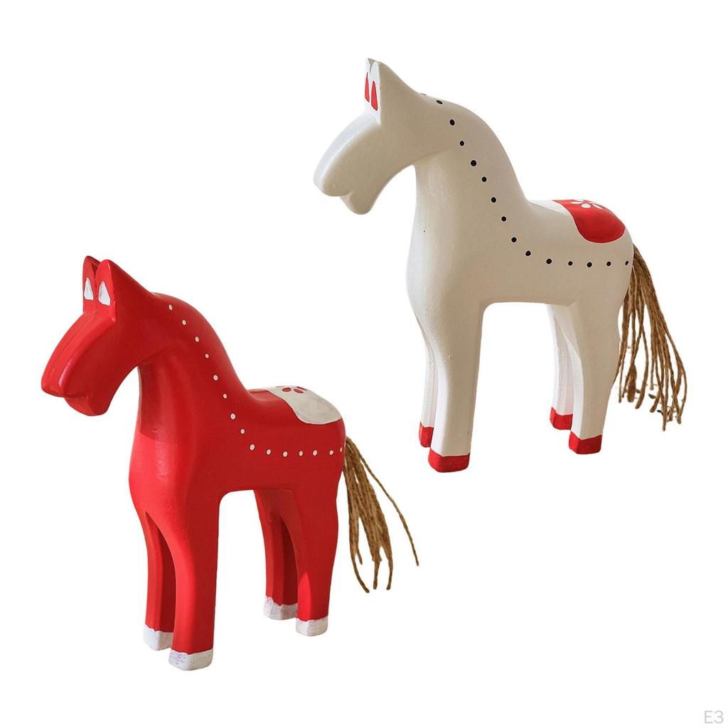 Wooden Horse Statue Figurine Animal Sculpture Artwork Bookshelf Desk Figure Table Ornament