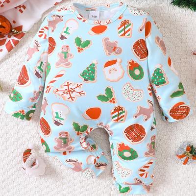 Newborn Baby Girl Boy Christmas Pattern All-over Print Long Sleeve Romper Jumpsuit