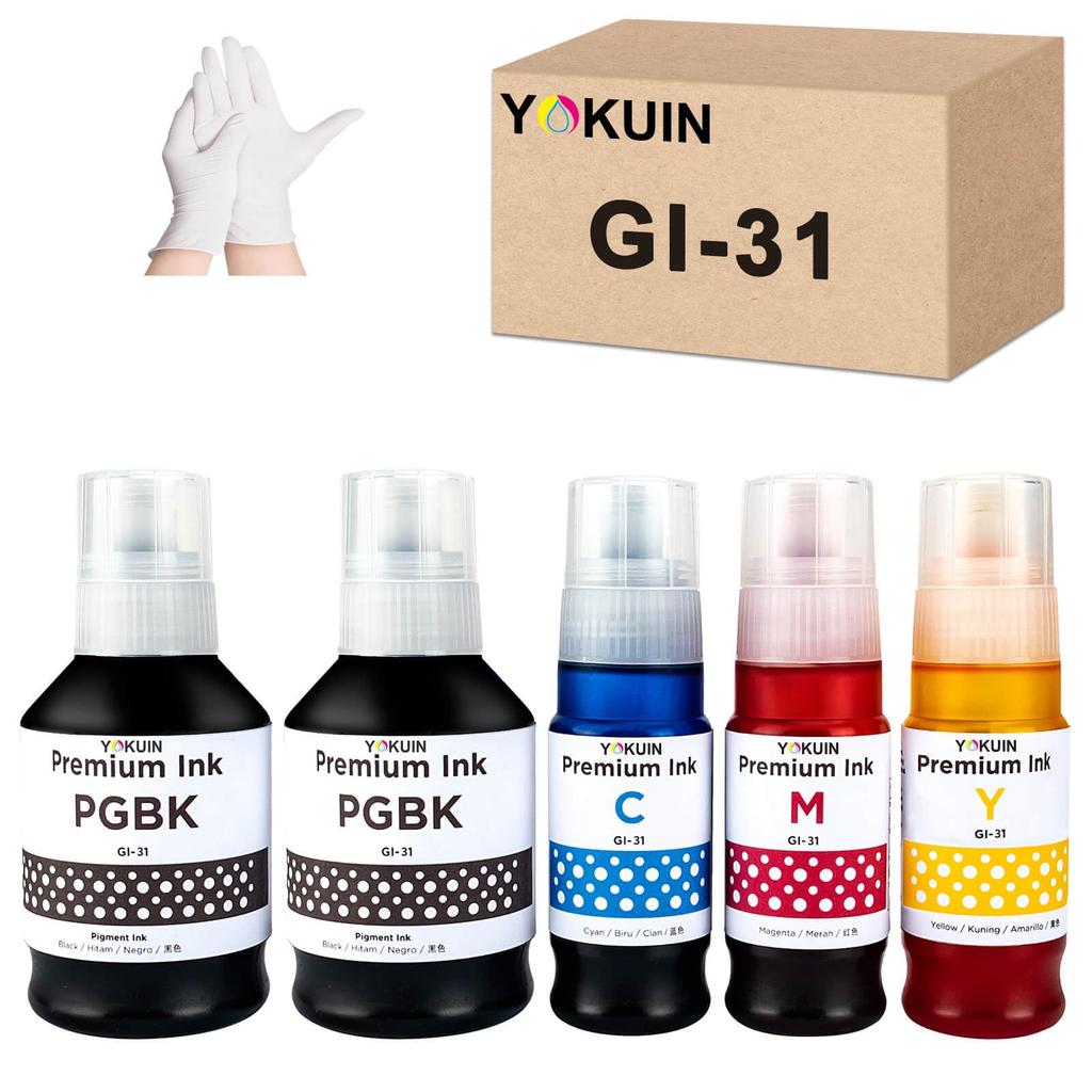 YOKUIN Compatible Ink Bottles for Canon Compatible G3370 GI-31 (5-Pack, 4-Color Set) - GI-31PGBK, GI-31C, GI-31M, GI-31Y, with G3390, G3360, G1330,