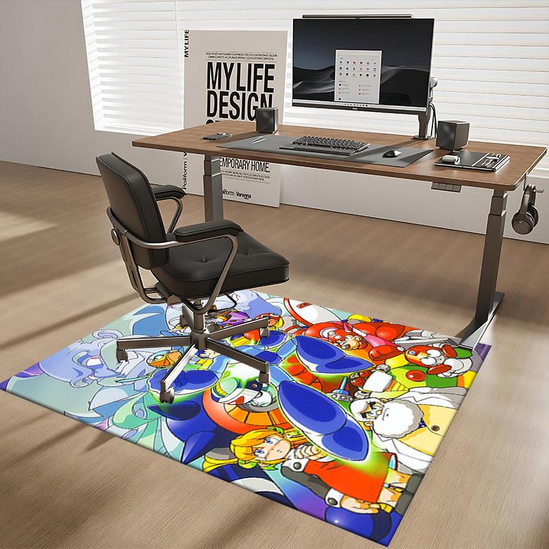 1pc Mega Man Anime Cartoon Design Office Chair Mat Non-Slip Carpet for Home Decor, Living Room, Bedroom, Game Room - Perfect Gift for Fans!Y076