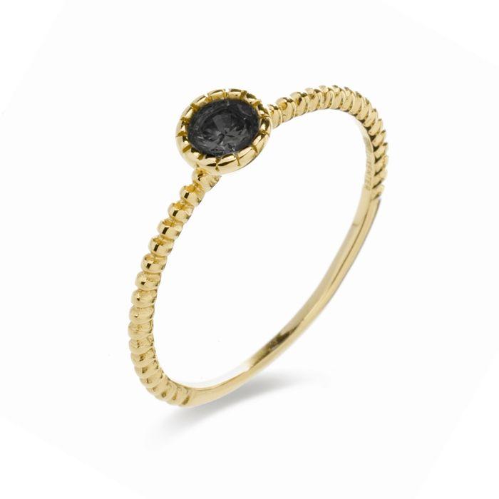 Bague - Luxenter - Naadim - Argent 925 - Or jaune 18k - Zircon onyx