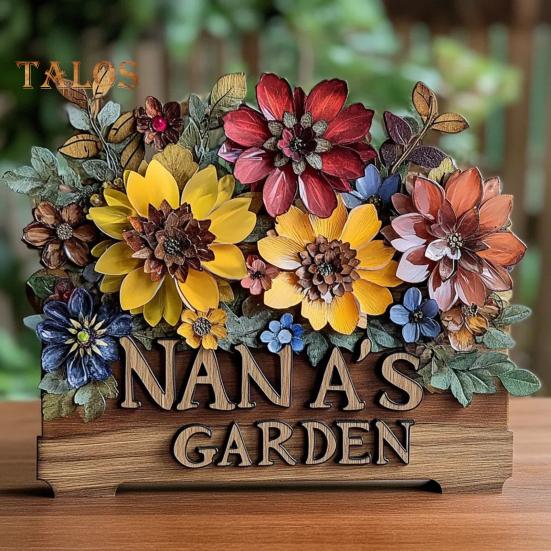 Mamčin zahradní ornament Láska zde roste cedulka s dřevěnou základnou Stolní středová dekorace Dárky k narozeninám ke Dni matek pro vyjádření vděčnosti