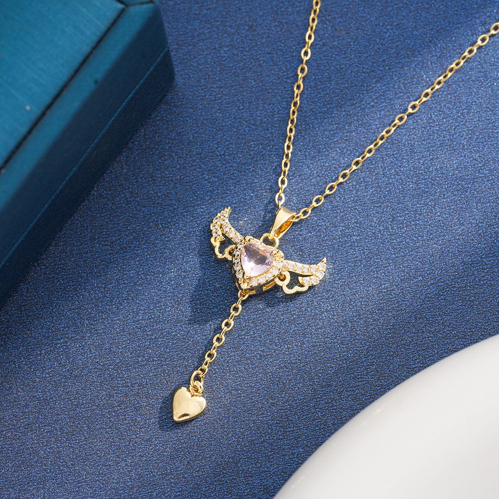 Cupid Angel Wings Heart Titanium Steel Necklace for Women - Versatile Moving Wings Clavicle Chain