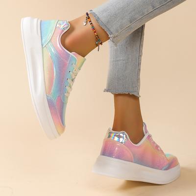 Thick-soled Sequined Trendy Women's Board Shoes Thick-soled Casual Sports Shoes Breathable and Lightweight Outdoor Couple Flat Shoes