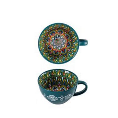 Multifunktionale Keramik Böhmische Frühstückstasse Retro Blumenmuster Kaffeetasse Mikrowellengeeignet Große Kapazität Milchbecher Freund Geschenk