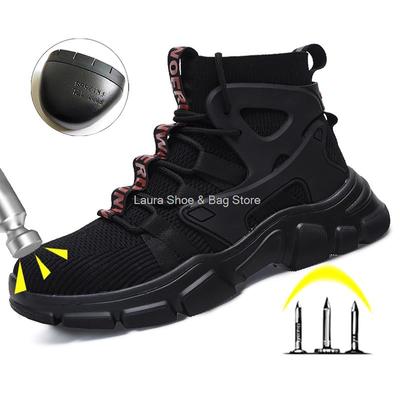 Fashion Work Safety Boots Men Steel Toe Shoes Anti-smash High Top Breathable Working Sneakers Male Industrial Safety Shoes Protect Shoes