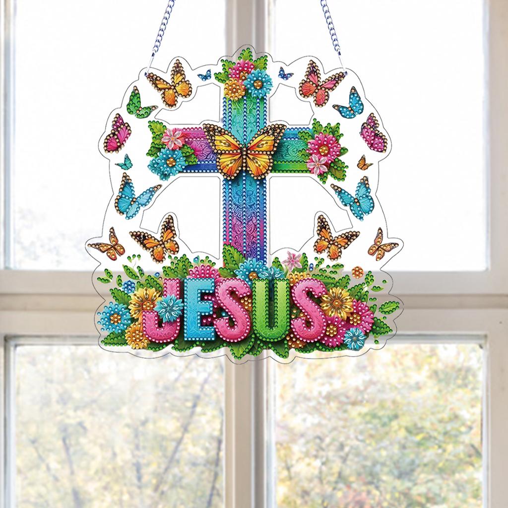Easter 2D Flat DIY Rhinestone Diamond Art Window Pendants Special Shape Crystal Painting Ornament Home Wall Decoration Crafts