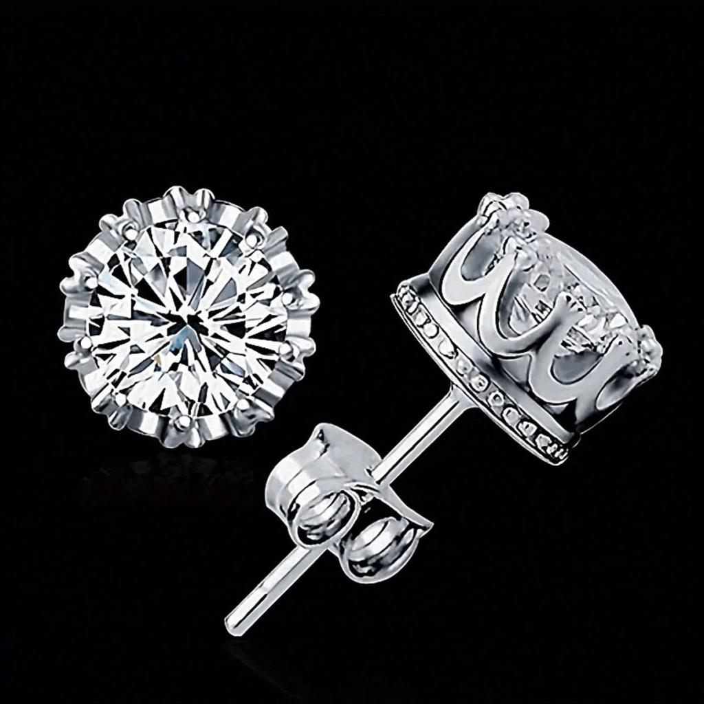 1pc Simple Crown Earrings, Light Luxury Synthetic Zircon Earrings