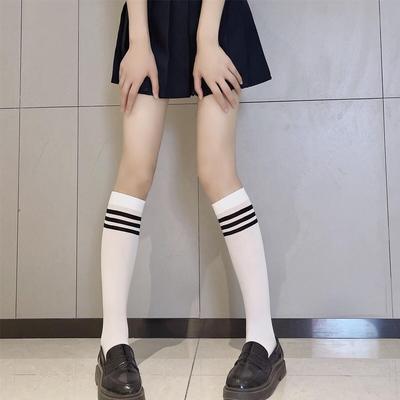 Calcetines de estudiante a rayas hasta la rodilla, estilo universitario, calcetines de pantorrilla suaves y agradables para la piel, medias JK Lolita para niñas.