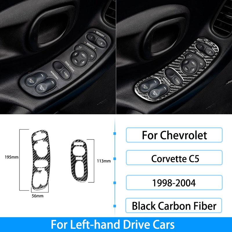 Pentru Chevrolet Corvette C5 1998-2004, fibră de carbon, priză centrală, buton radio, ridicare fereastră, inel pentru chei, decorare pentru capac