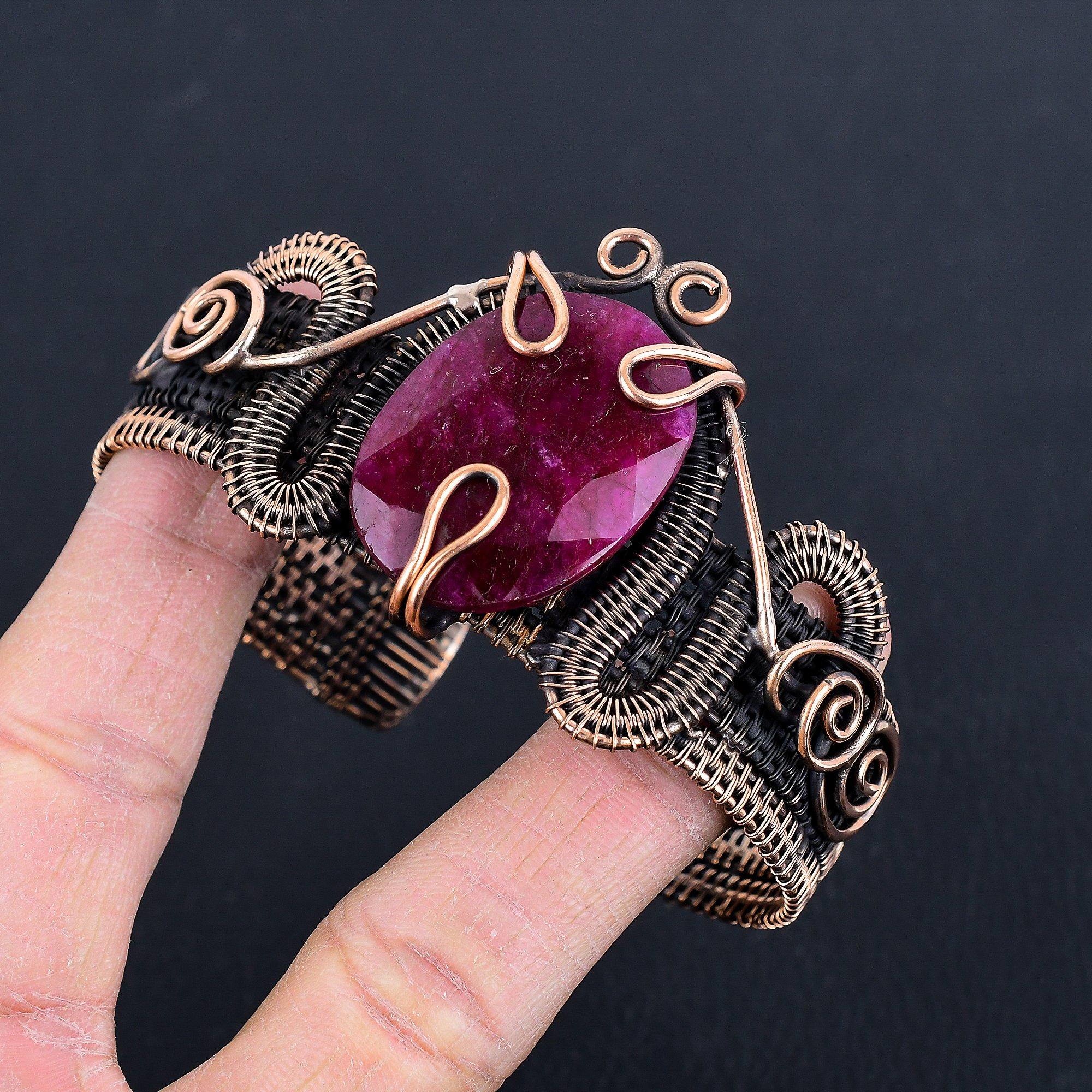 

Рубиновый браслет, ювелирные изделия с драгоценными камнями, медный браслет ручной работы с обмоткой из проволоки 999 пробы, новейший дизайн, ювелирные изделия-манжеты