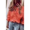New European & American Style Women's Casual Solid Color Long Sleeve Ruffle Trim V-neck Blouse Top