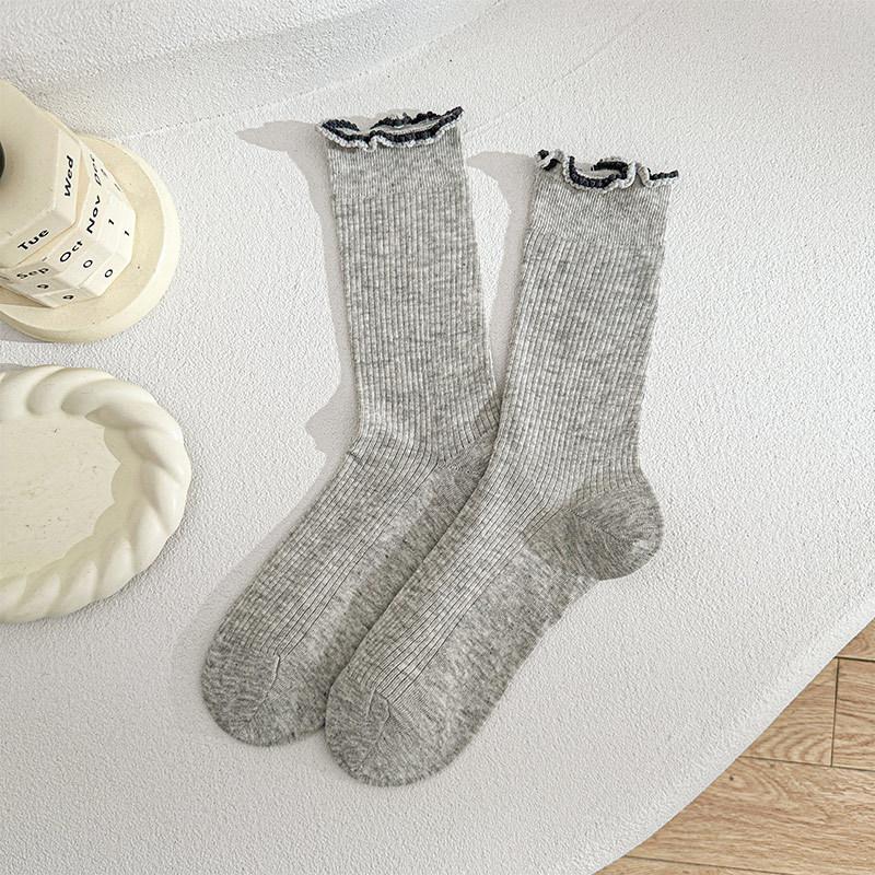 White Fungus Edge Socks Ballet Summer Thin Legs Breathable Contrasting Colors Lace Princess Wind Stacked Medium Tube Socks Thin