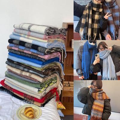 Sciarpa Circolare in Filato Verde Scuro Stile Coreano ~ Calda, alla Moda, Estetica di Coppia Street