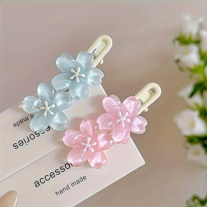 2 little girls transparent cherry blossom hairpin lace clip girl cute flower duck bill clip bangs clip headdress