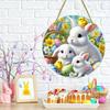 Easter Door Sign Acrylic Bunny Family Round Ornament  Hangable Spring Wall Art Hanging Pendant Happy Easter Day Party Decor
