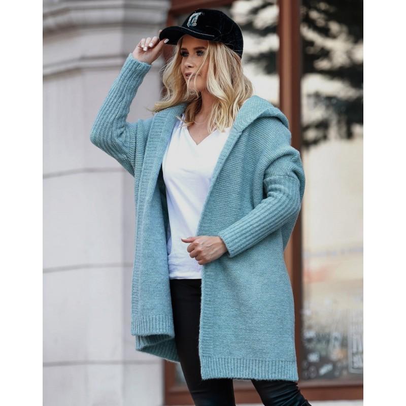 Pull en tricot à capuche chauve-souris surdimensionné pour femme 2026 Mélange d'acrylique doux Chic décontracté Tenue de bureau Longueur moyenne Ouverture sur le devant