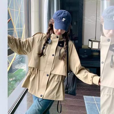 Design Retro Slim Workwear Drawstring Windbreaker Jacket Women's New Autumn Casual Top