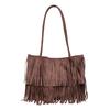Bruine Suède Franje Tote Tas Dames Mode Schoudertas Met Gelaagde Kwastjes Boho Stijl Handtas Dagelijks Gebruik