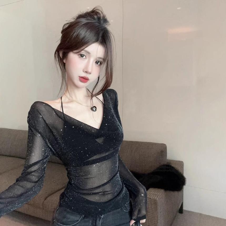 

Шикарная стройная и тонкая рубашка Sweet Spice Girl с V-образным вырезом и ключицами XL чёрный