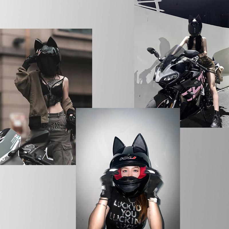 Electric Motorcycle Cat Ear Helmet Female Four Seasons Full Helmet Male Knight Locomotive Cute Rabbit Ears