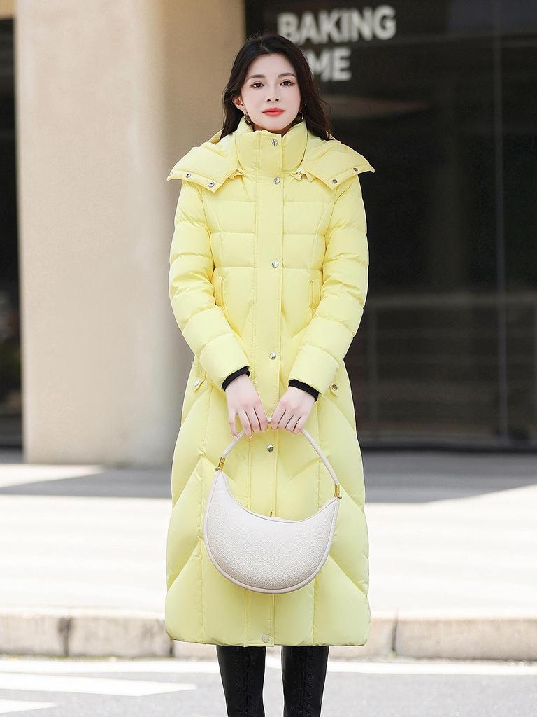 Women's 95% Duck Down Long Coat - 2025 Style Slim Fit, Waist-Cinching, Over-The-Knee, Thickened Winter Fashion Jacket