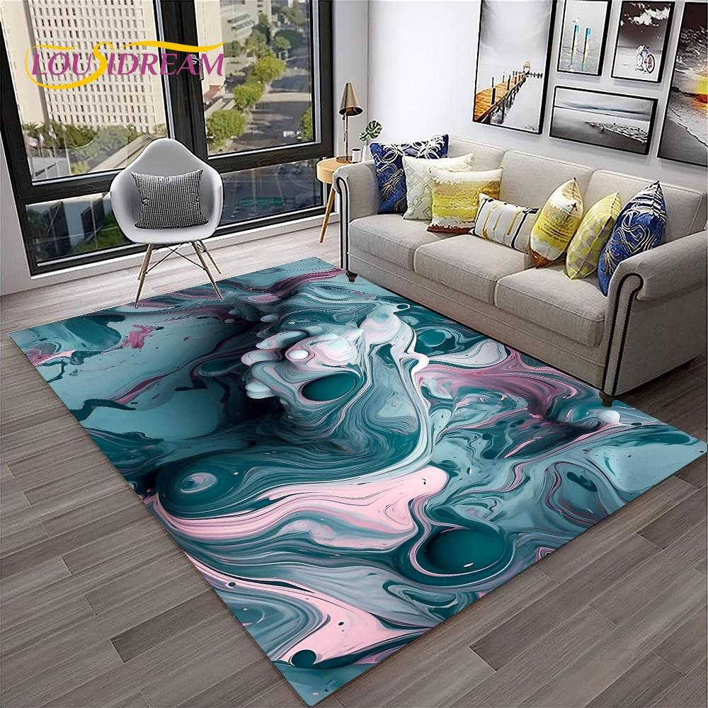 3D Illusion Fluid Colour Irregular Marble HD Carpet Rug for Home Living Room Sofa Doormat Decor,kids Area Rug Non-slip Floor Mat