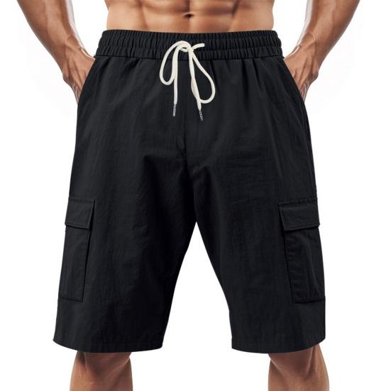 New American Multi-pocket Tooling Shorts Men's Summer Casual Loose Linen Sweatpants Five-point Pants Quick-drying