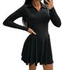 Women's Fashion Casual Long-sleeved Ruffled Short A-line Pleated Dress