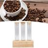 Asixxsix Coffee Bean Jars Canisters, Glass Tubes Single Dose Coffee Bean Storage with Wooden Display Stand & Airtight Lids, Coffee Bean Cellar