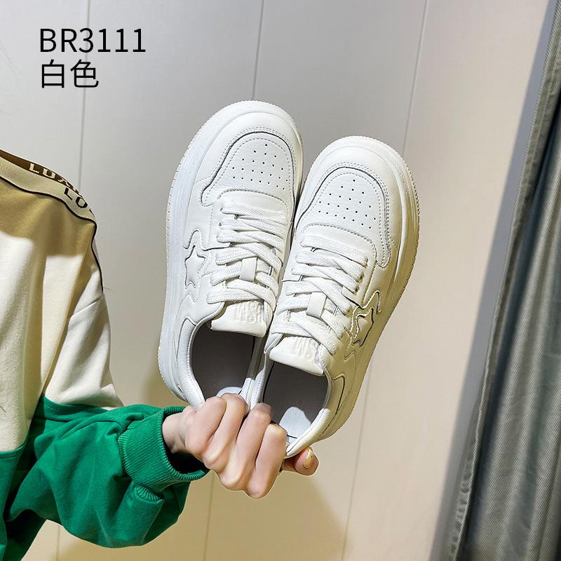 

Leather platform spring and autumn breathable board shoes star casual single shoes 35 белый