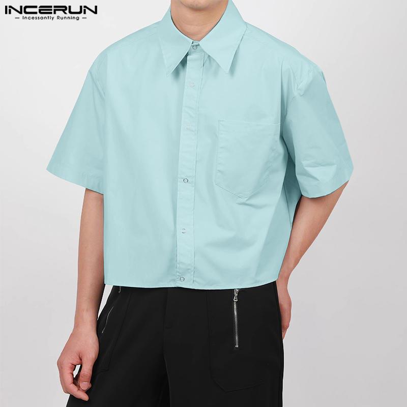 INCERUN Oversized Lapel Neck Short Sleeve Pocket Buttons Causal Shirts Tops