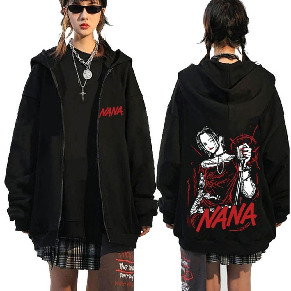 Japanese Anime Black Stone Zipper Hoodie Men's and Women's Manga Casual Zipper Jacket Men's Retro Harajuku Zipper Sweatshirt