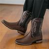 Luxury Fashion New Designer Men's Western Cowboy Boots Men's Patchwork Embroidery Mid-calf Leather Boot Casual Shoes for Men