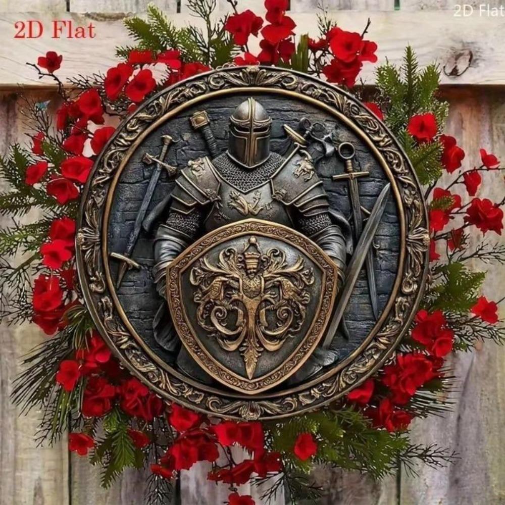Medieval Knight Shield Sword Aluminum Metal Wall Art Vintage Armor Decorative Plaque 8x8 Inch