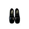 Wildleder Maillard Square Toe Dicke Ferse Slipper Damen Frühling und Herbst Neue High-End Einzelne Schuhe Mary Jane Damenschuhe