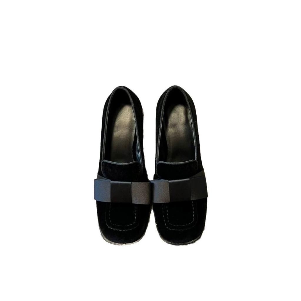 Wildleder Maillard Square Toe Dicke Ferse Slipper Damen Frühling und Herbst Neue High-End Einzelne Schuhe Mary Jane Damenschuhe
