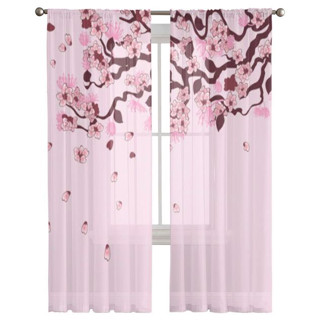 Dream Cherry Blossom Pink Sheer Curtains For Girl Kids Bedroom Kitchen Window Drapes Curtain Home Decoration