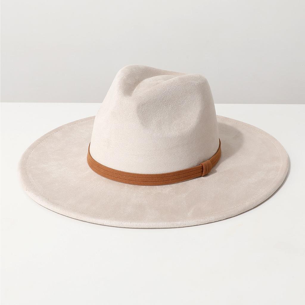 Popular new European and American style unisex fedora with flat brim, velvet ribbon accessory, suede jazz hat